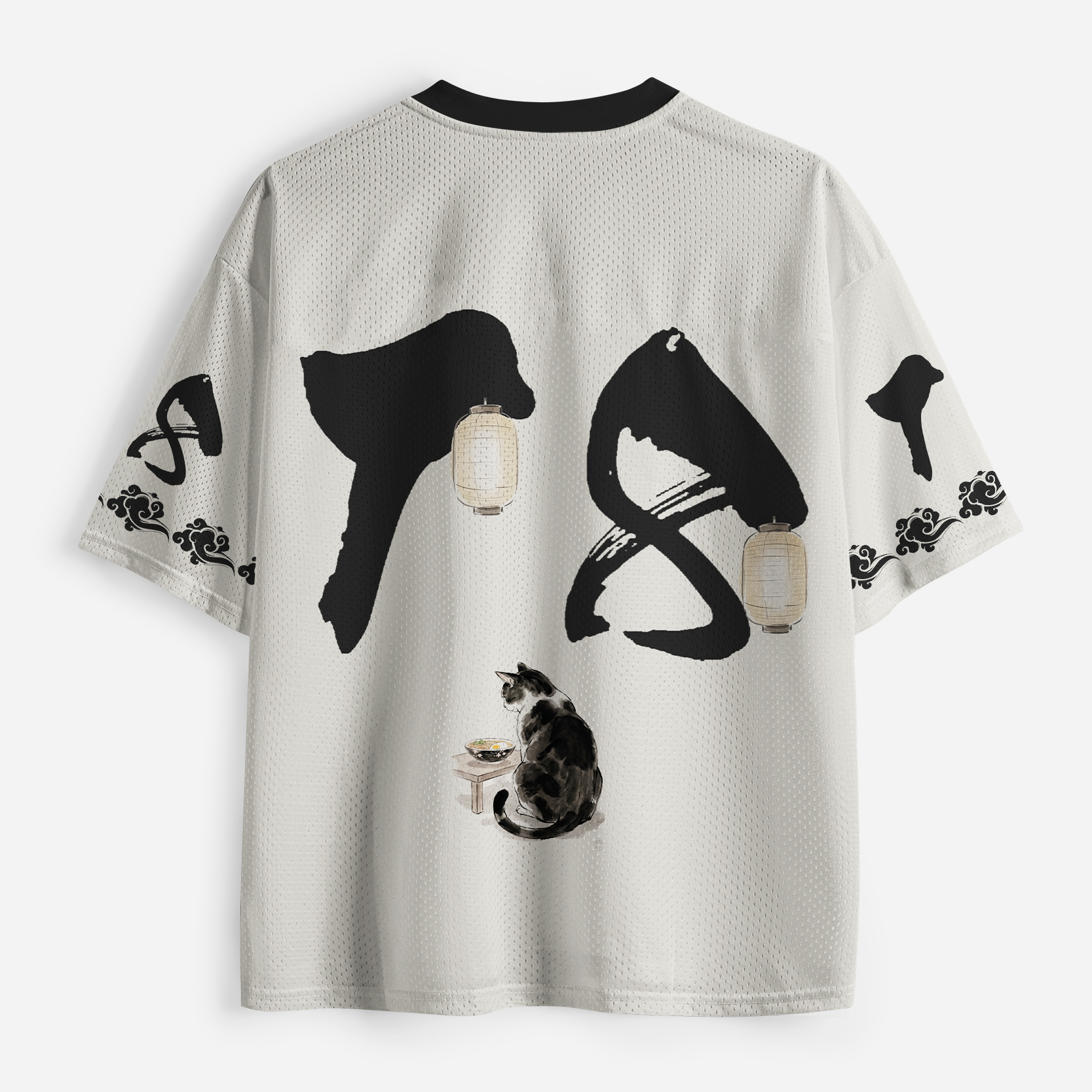 Tokyo-Tiger Cute Cat Eating Japan Ramen Mesh Jersey