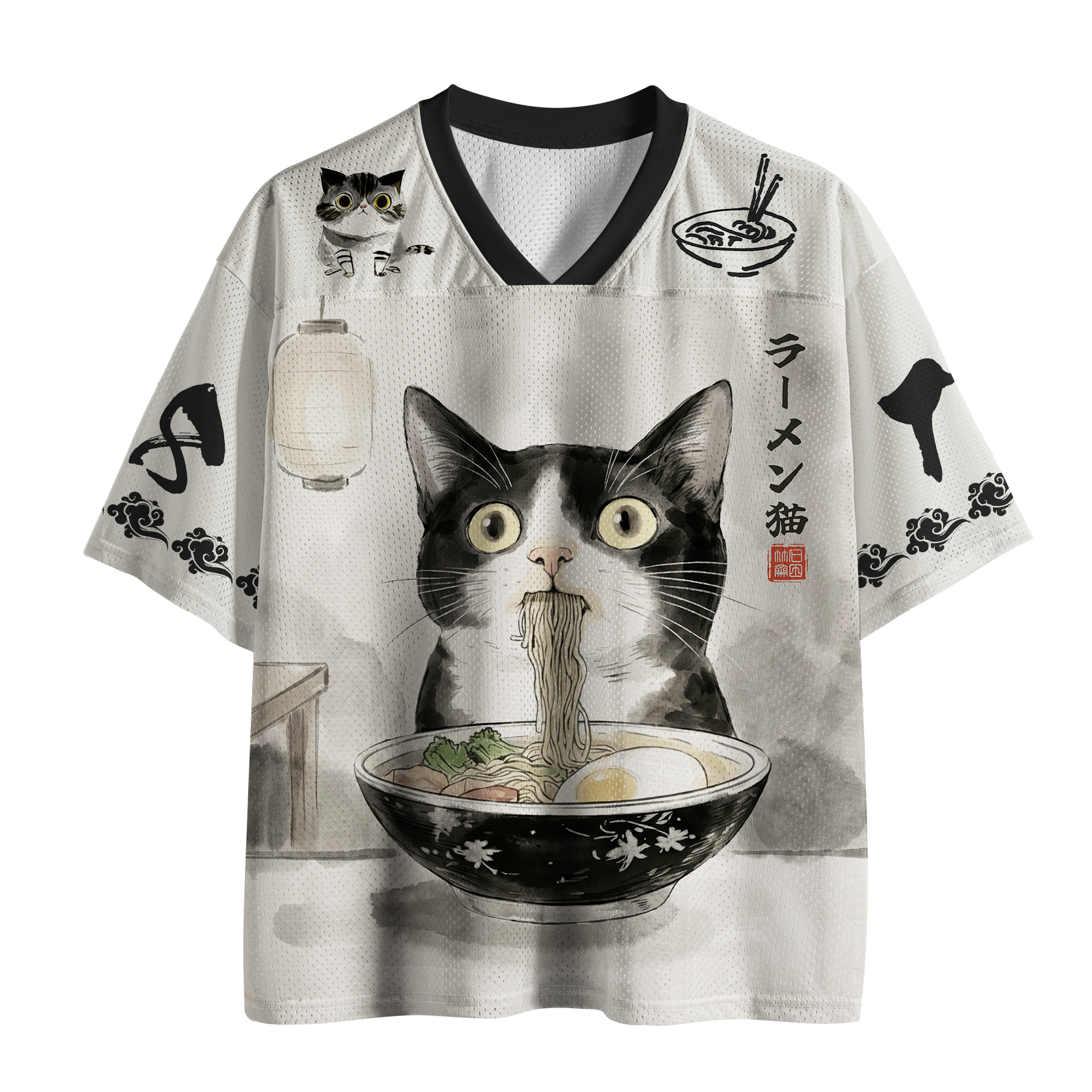 Tokyo-Tiger Cute Cat Eating Japan Ramen Mesh Jersey Sale