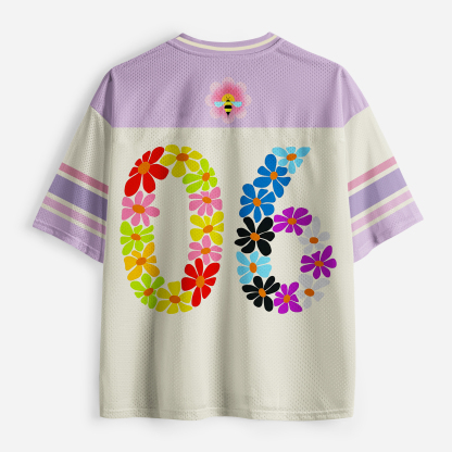 Tokyo-Tiger Colorful Flower Minimalist Print Mesh Jersey