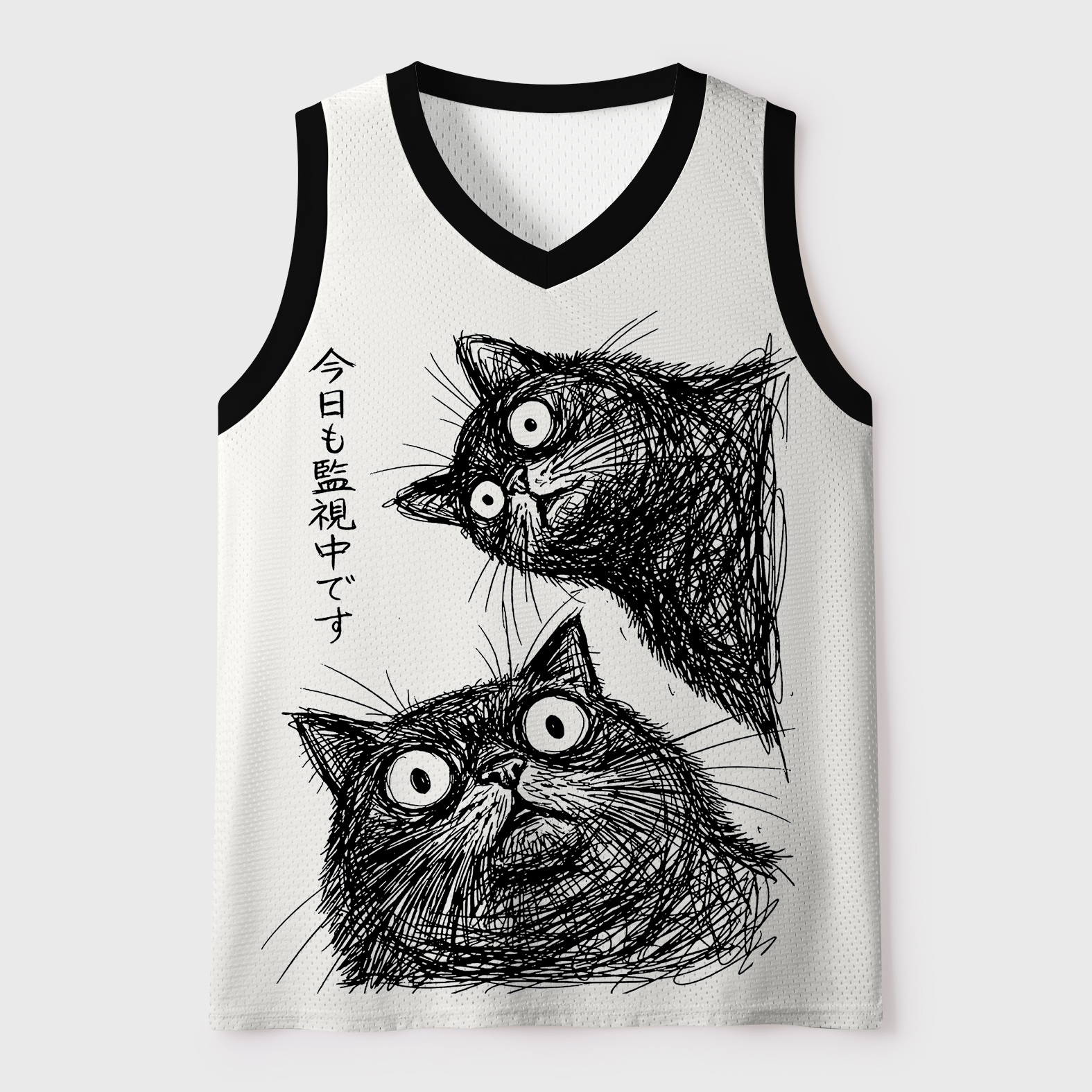 Tokyo-Tiger Two Line Cats Are Watching You Mesh Tank Top