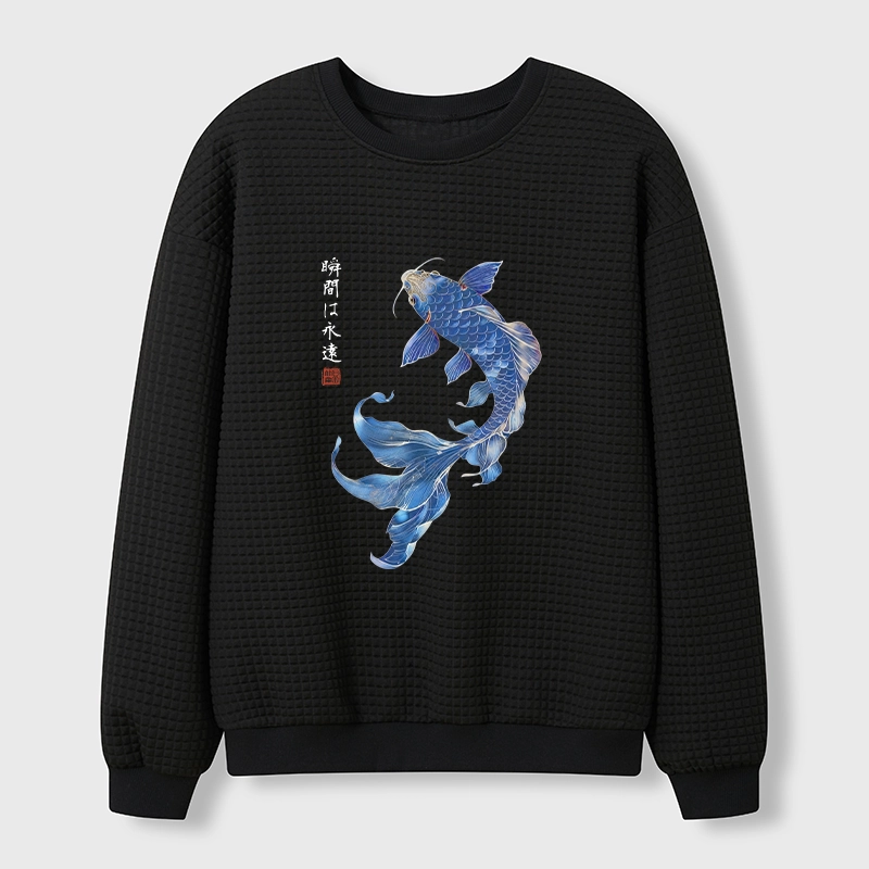 Tokyo-Tiger Lucky Blue Koi Fish Art Waffle Sweatshirt