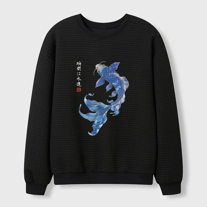 Tokyo-Tiger Lucky Blue Koi Fish Art Waffle Sweatshirt Sale