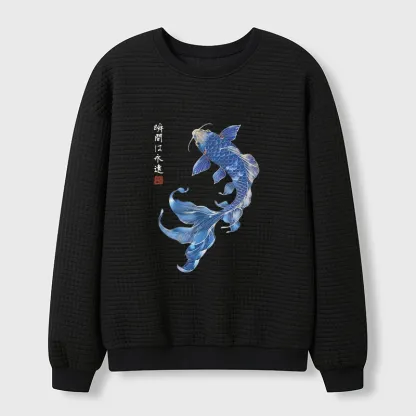 Tokyo-Tiger Lucky Blue Koi Fish Art Waffle Sweatshirt