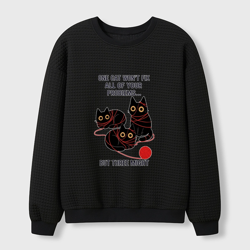 Tokyo-Tiger Three Cats Fix All Problems Waffle Sweatshirt