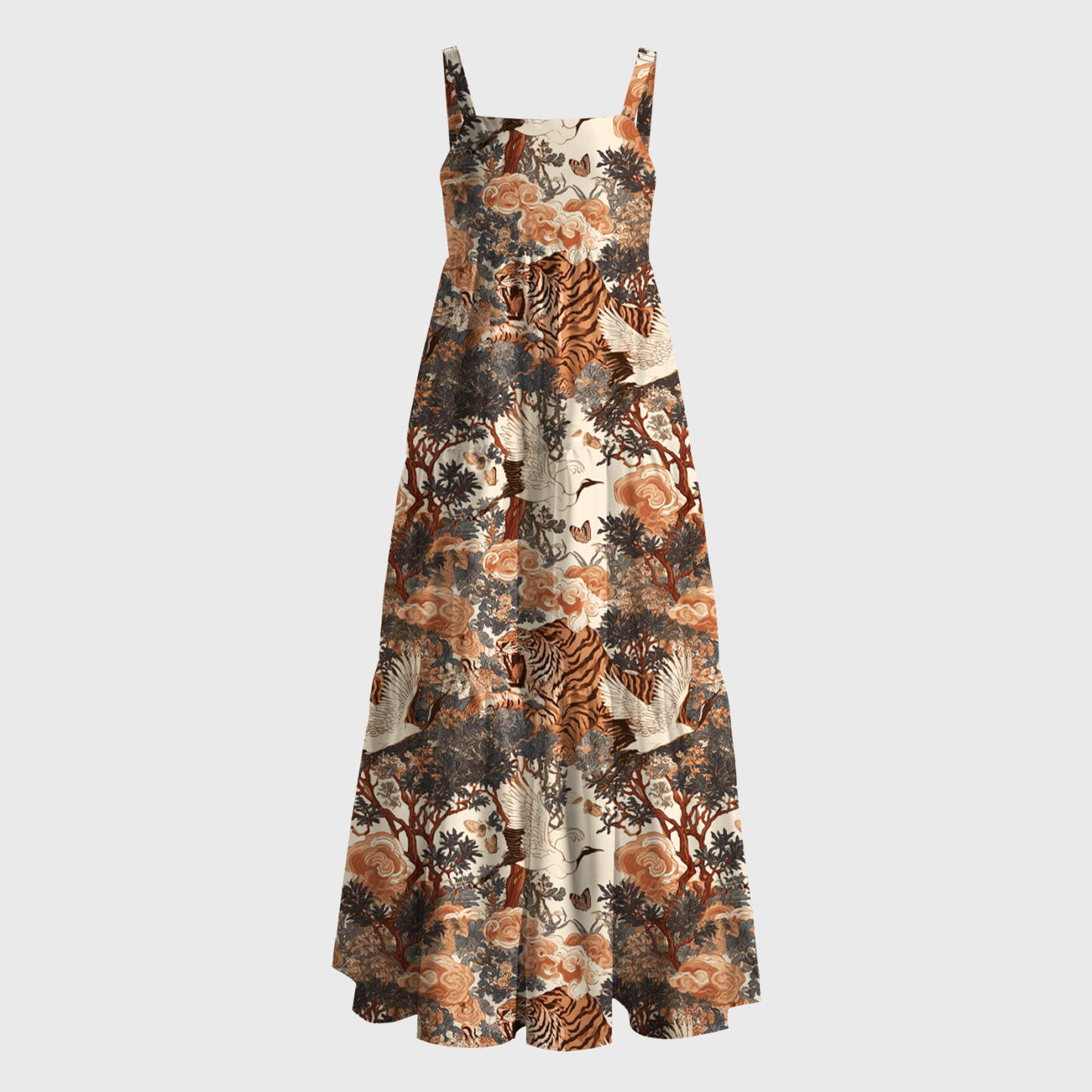 Tokyo-Tiger Oriental Majesty: Tiger & Crane Maxi Dress Sale