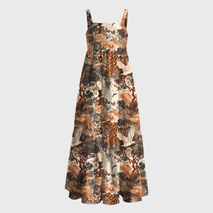 Tokyo-Tiger Oriental Majesty: Tiger & Crane Maxi Dress