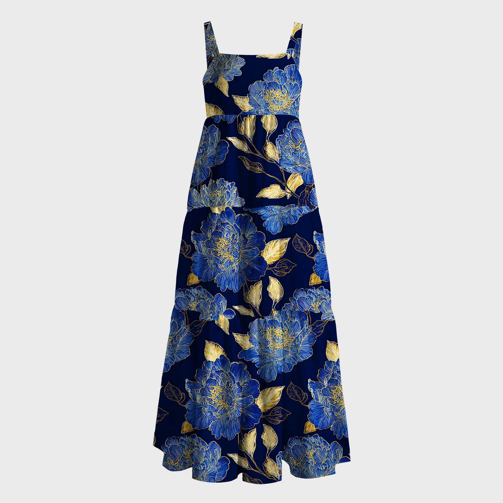 Tokyo-Tiger Gilded Navy Peony Maxi Dress