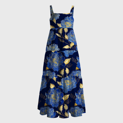 Tokyo-Tiger Gilded Navy Peony Maxi Dress