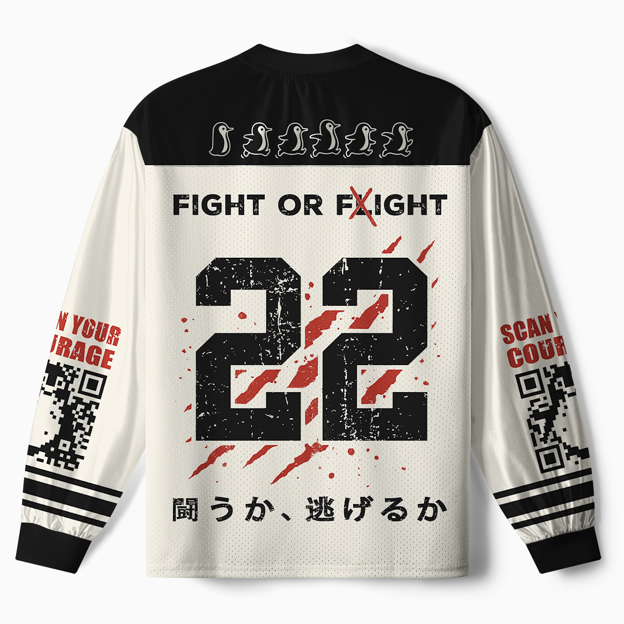 Tokyo-Tiger Woodblock Penguin:Fight Or Flight Long Sleeve Jersey