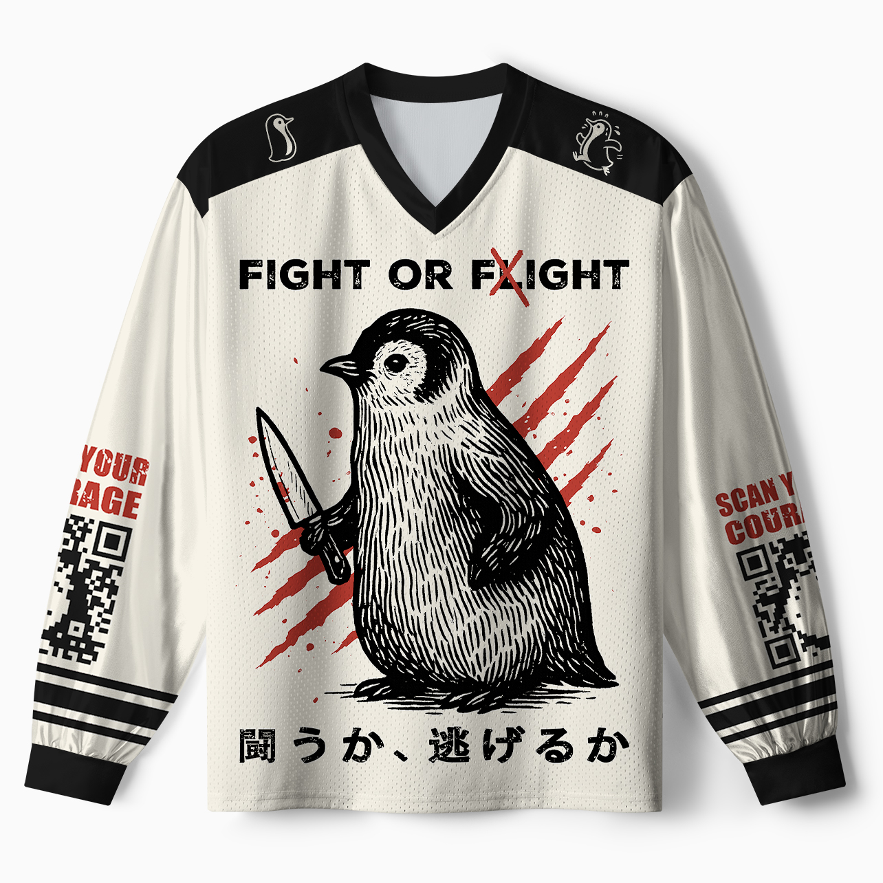 Tokyo-Tiger Woodblock Penguin:Fight Or Flight Long Sleeve Jersey