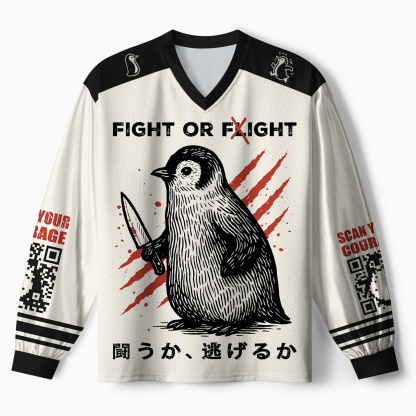 Tokyo-Tiger Woodblock Penguin:Fight Or Flight Long Sleeve Jersey