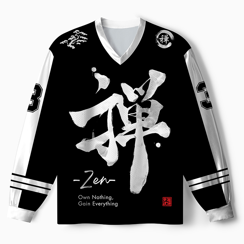 Tokyo-Tiger Japanese Zen Kanji Paneled Long Sleeve Jersey