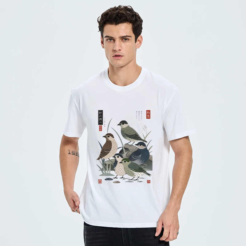 Tokyo-Tiger Cute Little Birds Japanese Folk Print Classic T-Shirt