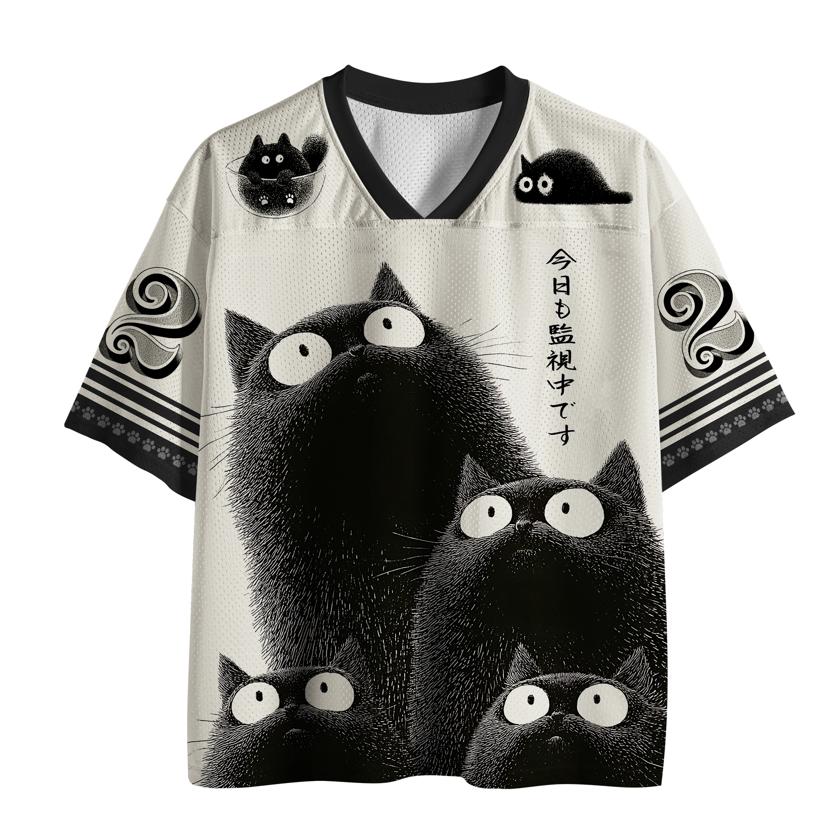 Tokyo-Tiger Four Cats Staring At You Mesh Jersey