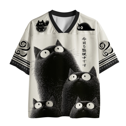 Tokyo-Tiger Four Cats Staring At You Mesh Jersey