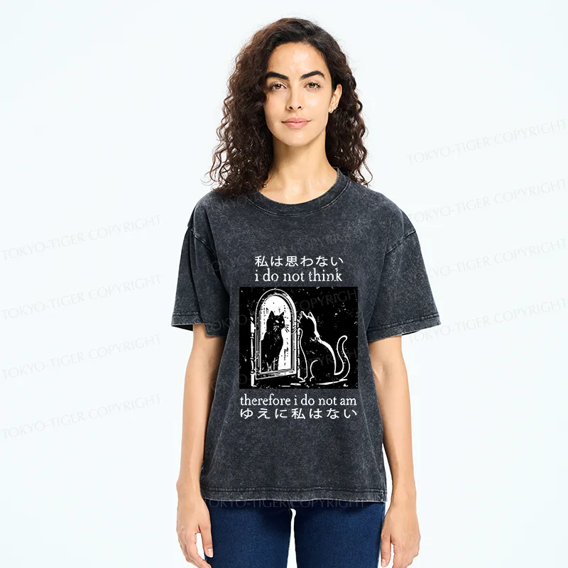 Tokyo-Tiger Thinking Black Cat Washed T-Shirt