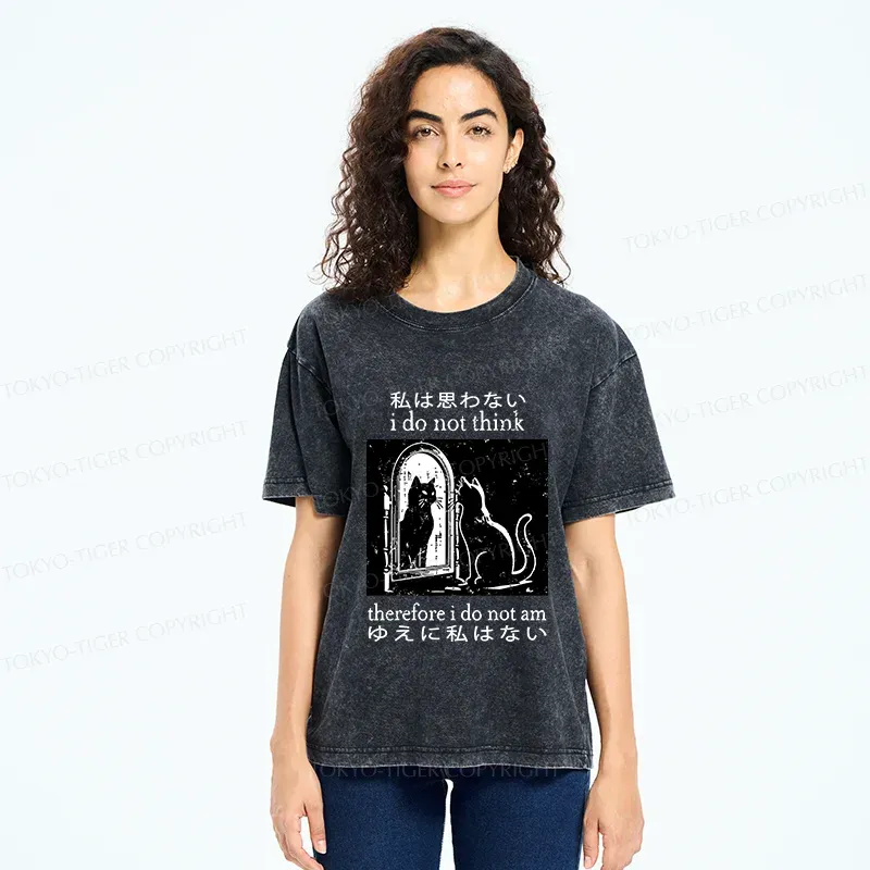 Tokyo-Tiger Thinking Black Cat Washed T-Shirt