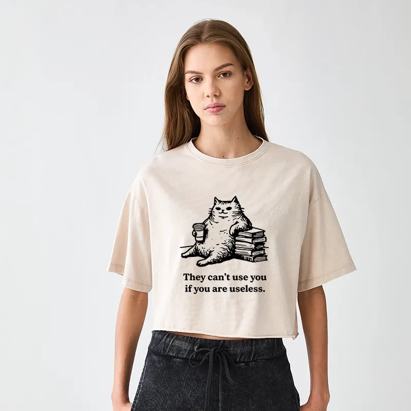 Tokyo-Tiger Cat Proving Uselessness Is A Superpower Women's Washed Crop T-Shirt