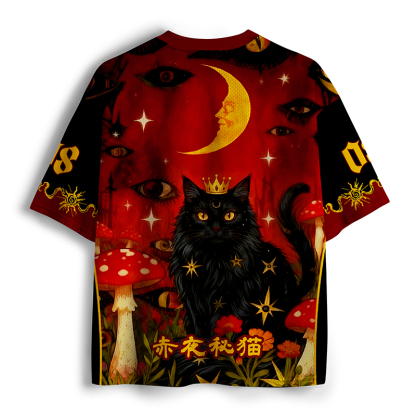 Tokyo-Tiger Mystic Cat Amid Red Spotted Mushrooms Mesh Jersey