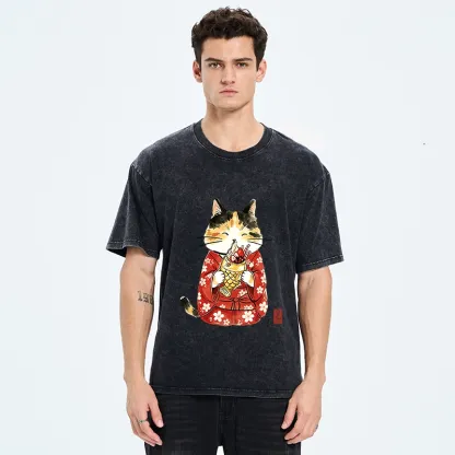 Tokyo-Tiger Enjoying Japanese Taiyaki Washed T-Shirt