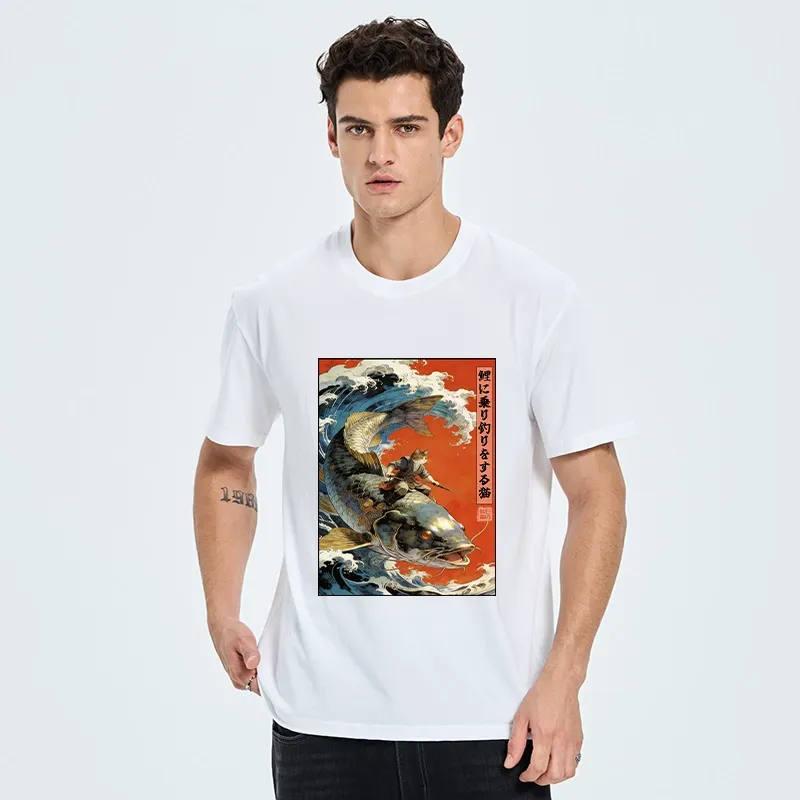 Tokyo-Tiger Ukiyo E Cat Fishing Art Classic T-Shirt
