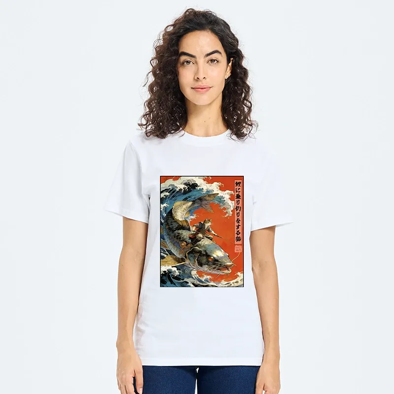 Tokyo-Tiger Ukiyo E Cat Fishing Art Classic T-Shirt