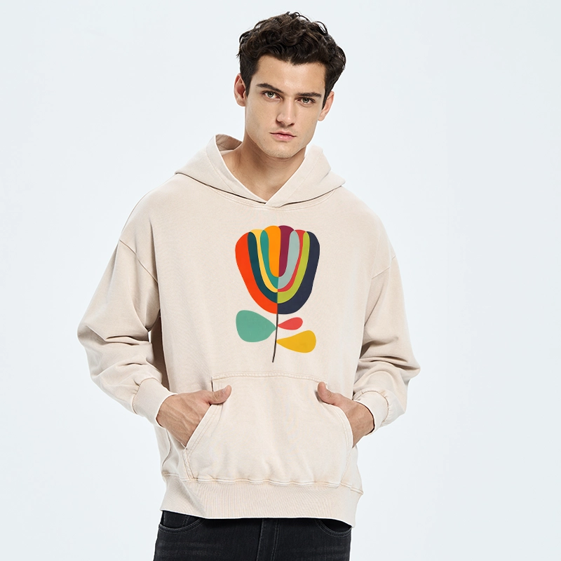 Tokyo-Tiger Colorful Flower Minimalist Print Washed Hoodie