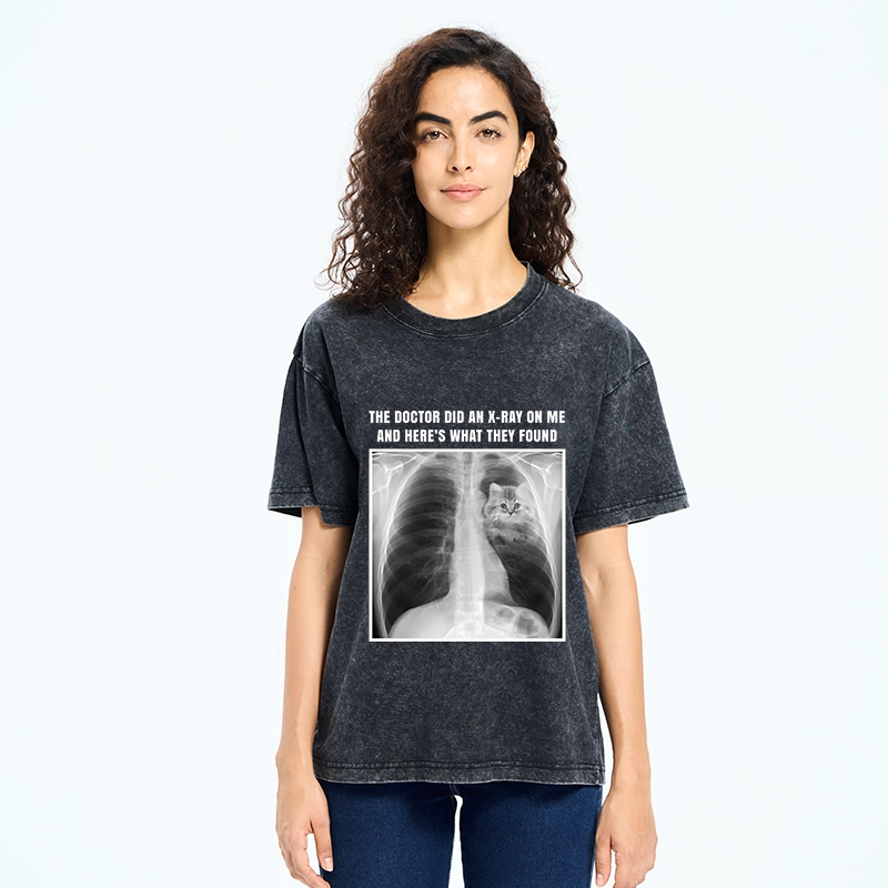 Tokyo-Tiger Relatable Cat Lover X Ray Joke Graphic Washed T-Shirt