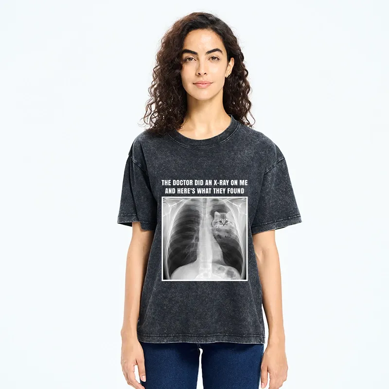 Tokyo-Tiger Relatable Cat Lover X Ray Joke Graphic Washed T-Shirt