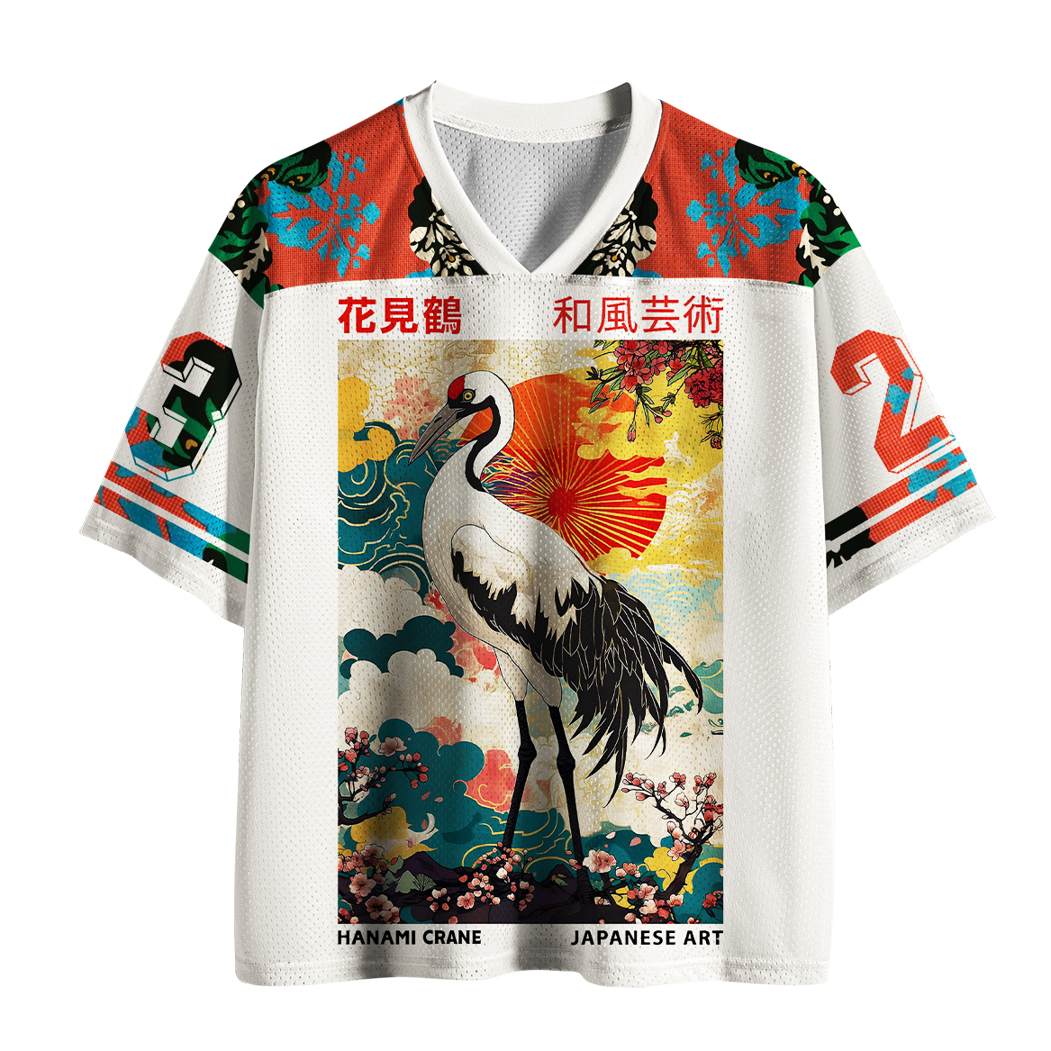 Tokyo-Tiger Hanami Crane Japanese Art Mesh Jersey