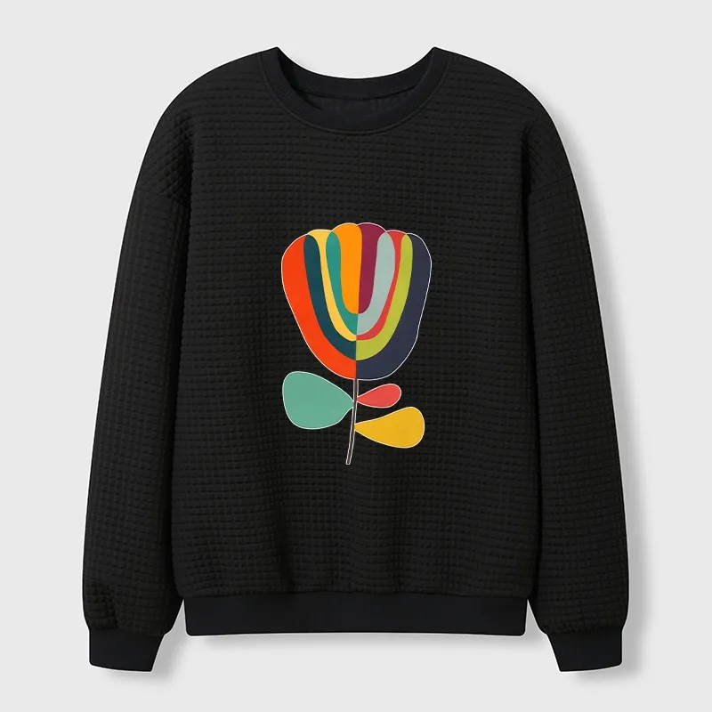 Tokyo-Tiger Colorful Flower Minimalist Print Waffle Sweatshirt Sale