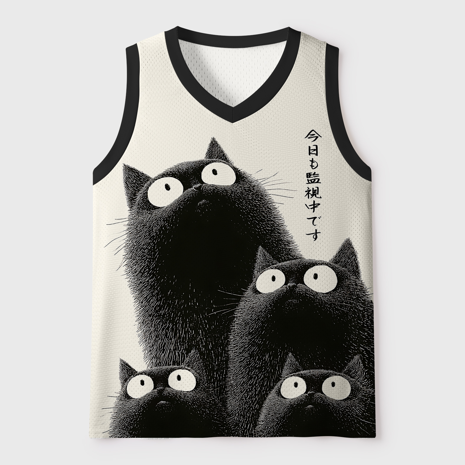 Tokyo-Tiger Four Cats Staring At You Mesh Tank Top