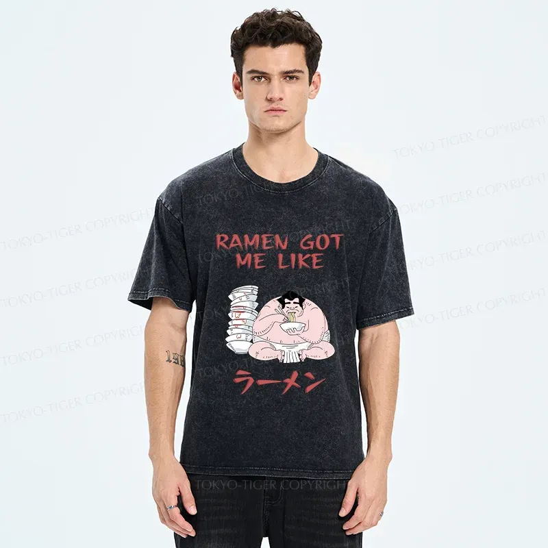 Tokyo-Tiger Sumo Wrestlers Like Ramen Washed T-Shirt