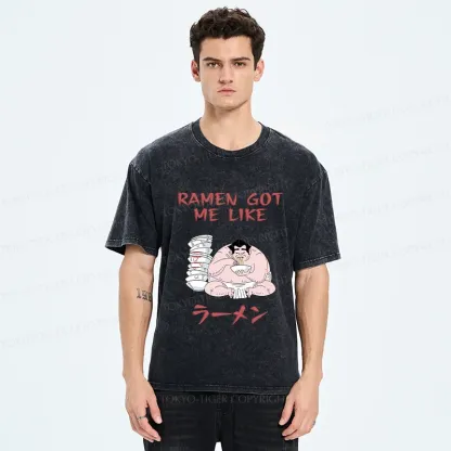 Tokyo-Tiger Sumo Wrestlers Like Ramen Washed T-Shirt