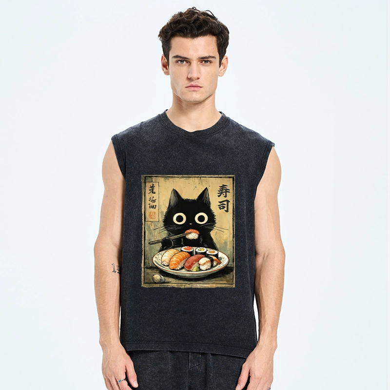Tokyo-Tiger Vintage Japanese Sushi Cat Washed Tank