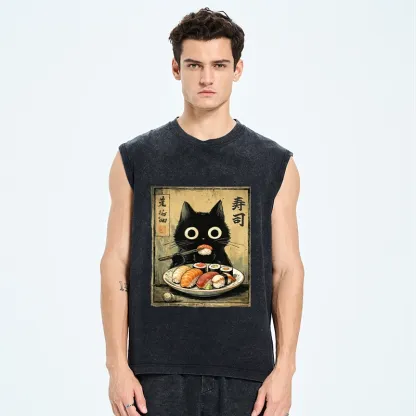 Tokyo-Tiger Vintage Japanese Sushi Cat Washed Tank