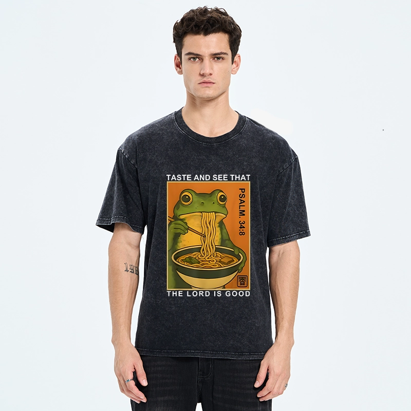 Tokyo-Tiger Asian Frog Slurp Noodle Humor Washed T-Shirt
