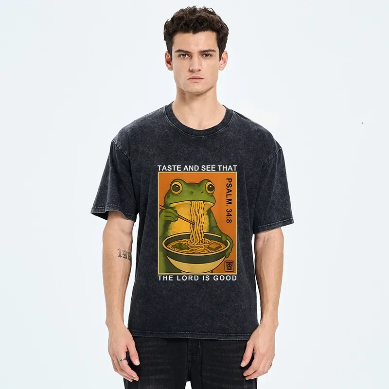 Tokyo-Tiger Asian Frog Slurp Noodle Humor Washed T-Shirt