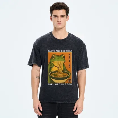 Tokyo-Tiger Asian Frog Slurp Noodle Humor Washed T-Shirt