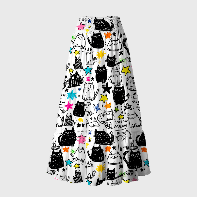Tokyo-Tiger Cosmic Cat Doodles Maxi Skirt