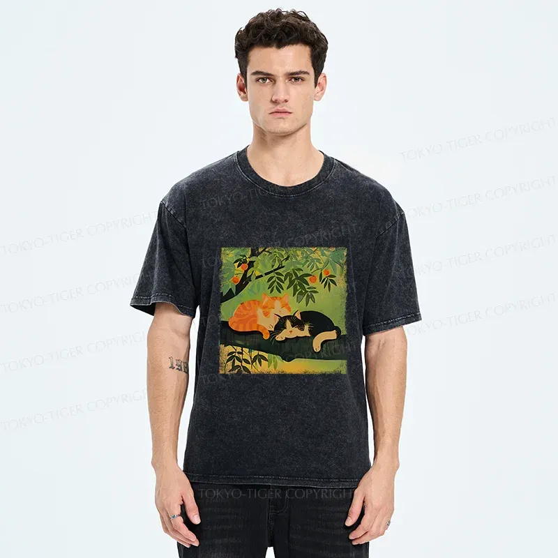 Tokyo-Tiger Cats Sleeping Washed T-Shirt