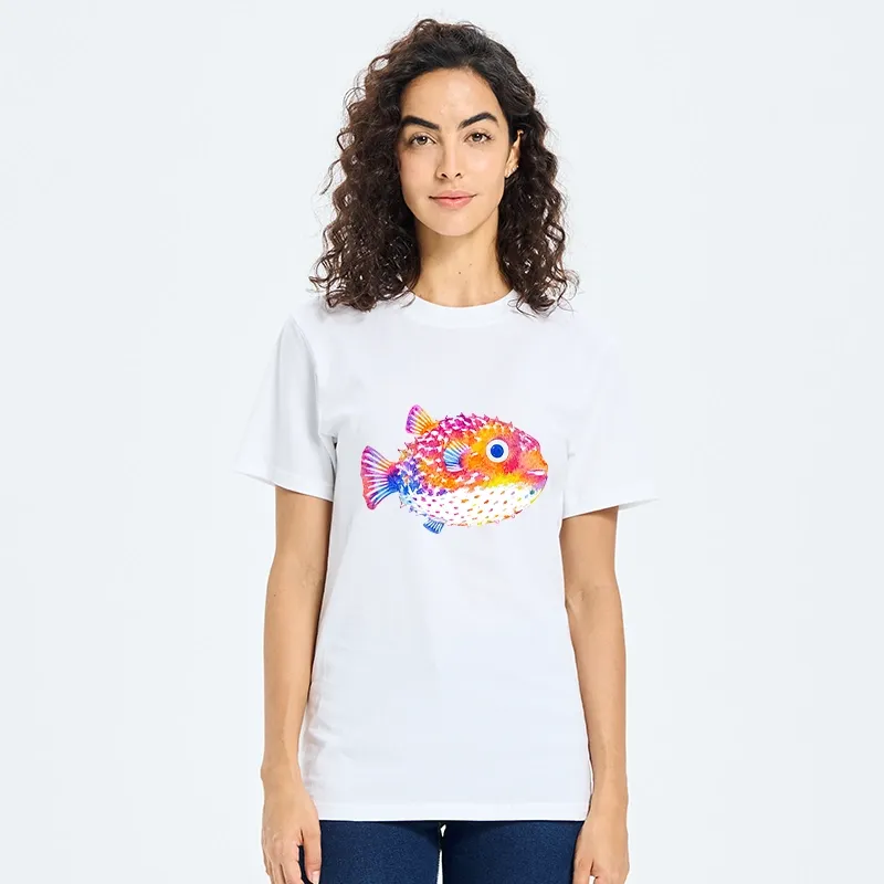 Tokyo-Tiger Rainbow Watercolor Puffer Fish Art Classic T-Shirt