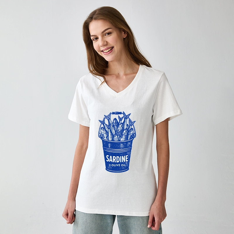 Tokyo-Tiger Vintage Bucket Full Of Fresh Sardines V-Neck Classic T-Shirt