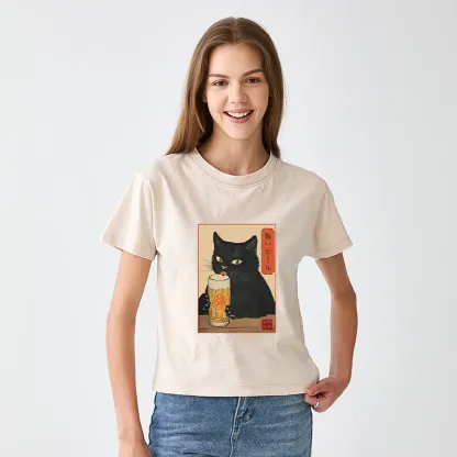 Tokyo-Tiger Cat Holding A Glass Of Beer Women's Washed T-shirt