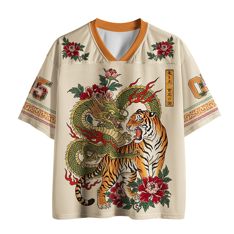Tokyo-Tiger Dragon Tiger Wealth Peonies Mesh Jersey