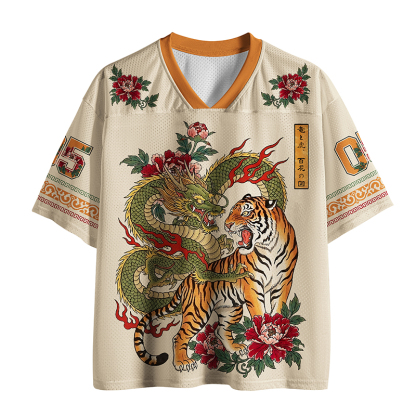 Tokyo-Tiger Dragon Tiger Wealth Peonies Mesh Jersey