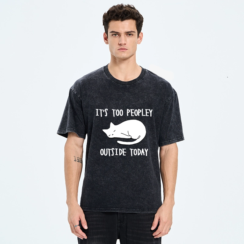 Tokyo-Tiger Funny Meme Quiet Lazy Cat Minimal Line Art Washed T-Shirt