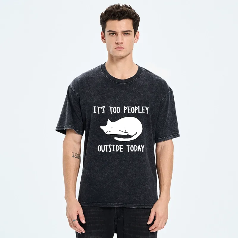 Tokyo-Tiger Funny Meme Quiet Lazy Cat Minimal Line Art Washed T-Shirt