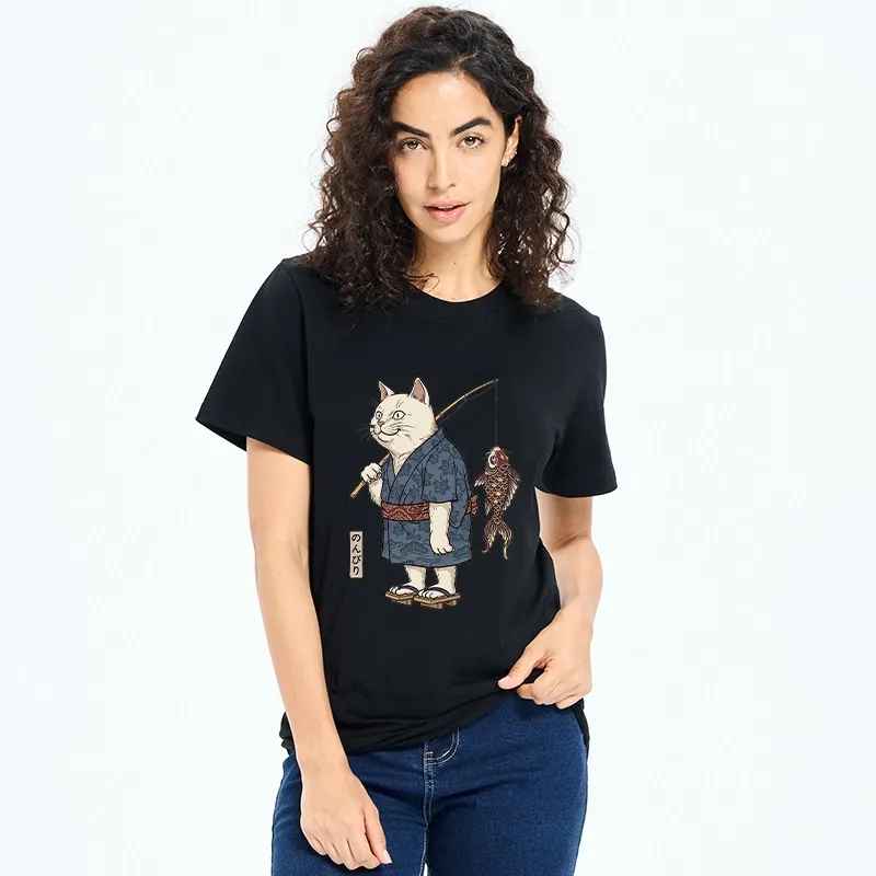 Tokyo-Tiger Kimono Cat Fishing Koi Fish Art Classic T-Shirt