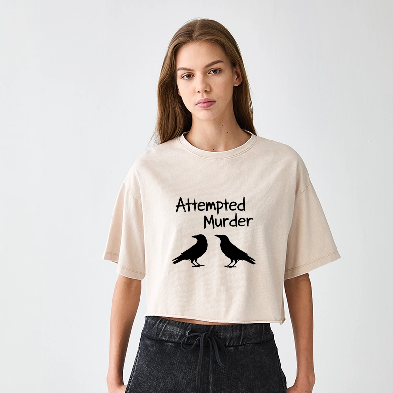Tokyo-Tiger Two Crows Attempted Murder Joke Women's Washed Crop T-Shirt